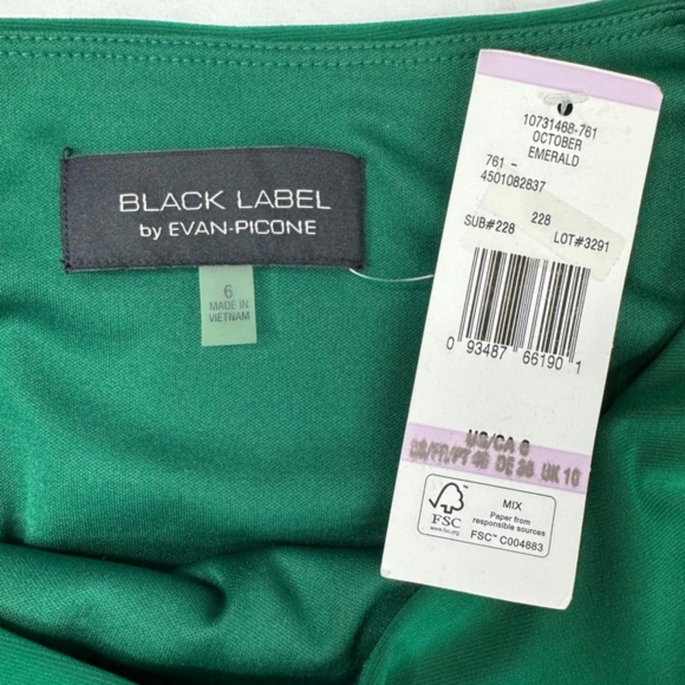 Black Label by Evan Picone NWT Emerald Green Ruched Sheath Dress 3/4 Sleeve 6 - Picture 7 of 15